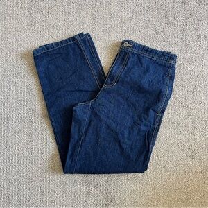 Dark wash denim straight leg jeans